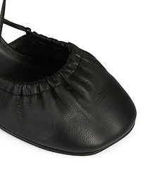 Toe Shirring Leather Ankle-Tie Pumps