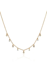 14K Gold Diamond Bezel Necklace With Pearls And Diamonds
