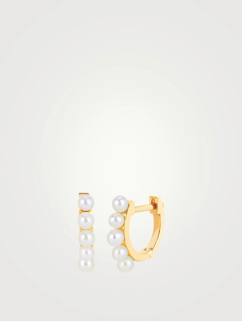 Mini 14K Gold Huggie Hoop Earrings With Pearls