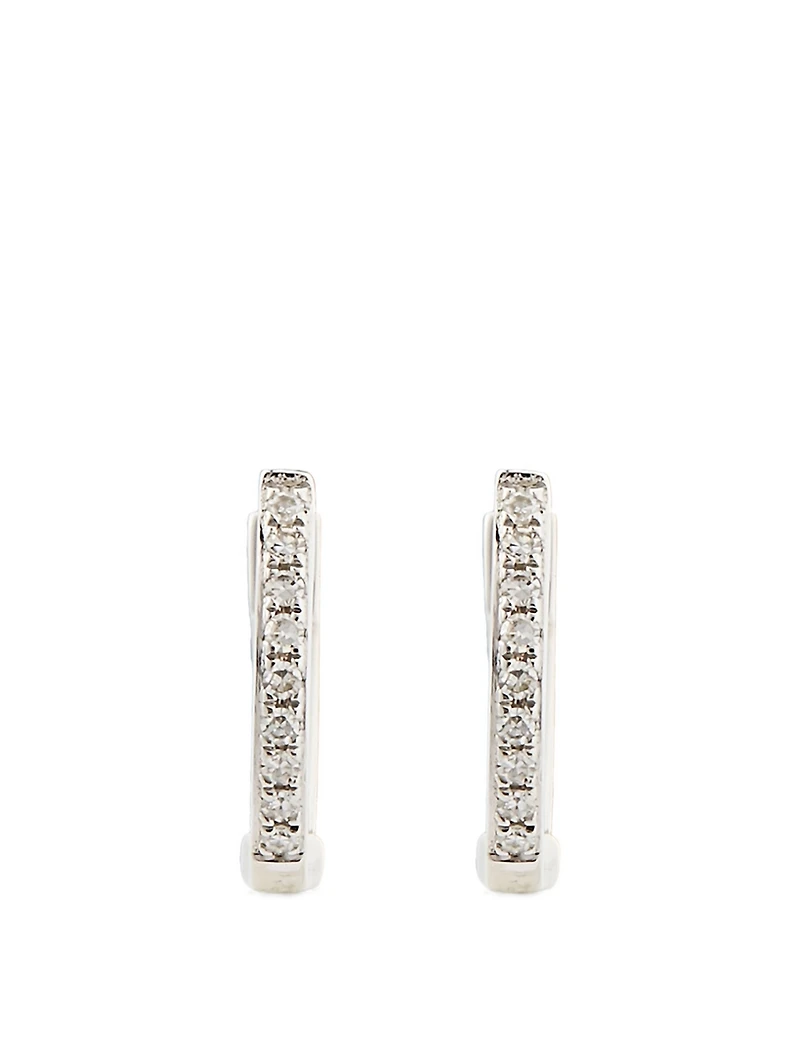 Mini 14K Gold Huggie Earrings With Diamonds