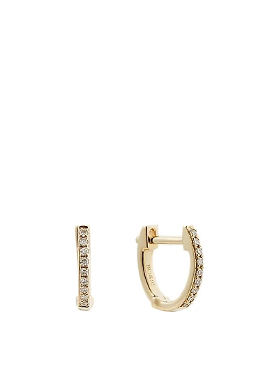 Mini 14K Gold Huggie Earrings With Diamonds