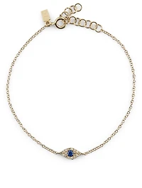 14K Gold Evil Eye Chain Bracelet With Sapphire And Diamonds