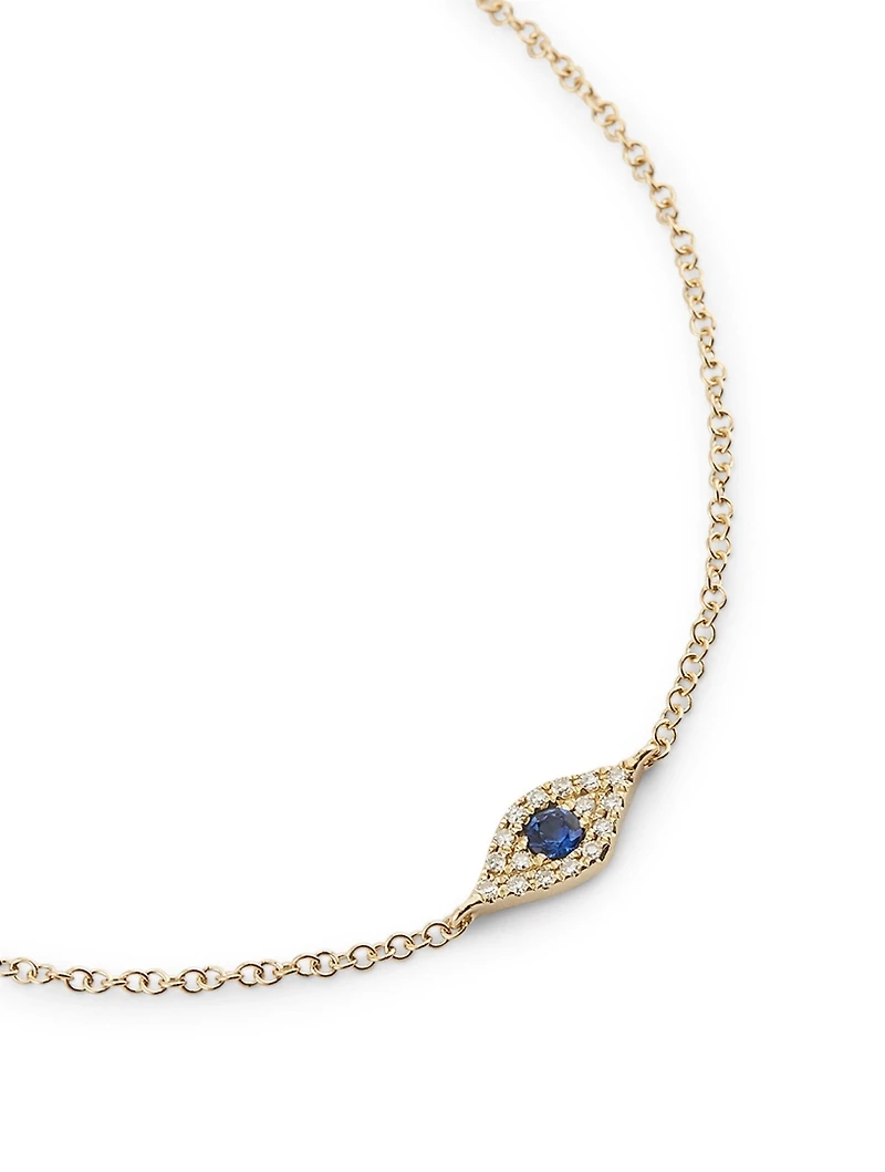 14K Gold Evil Eye Chain Bracelet With Sapphire And Diamonds
