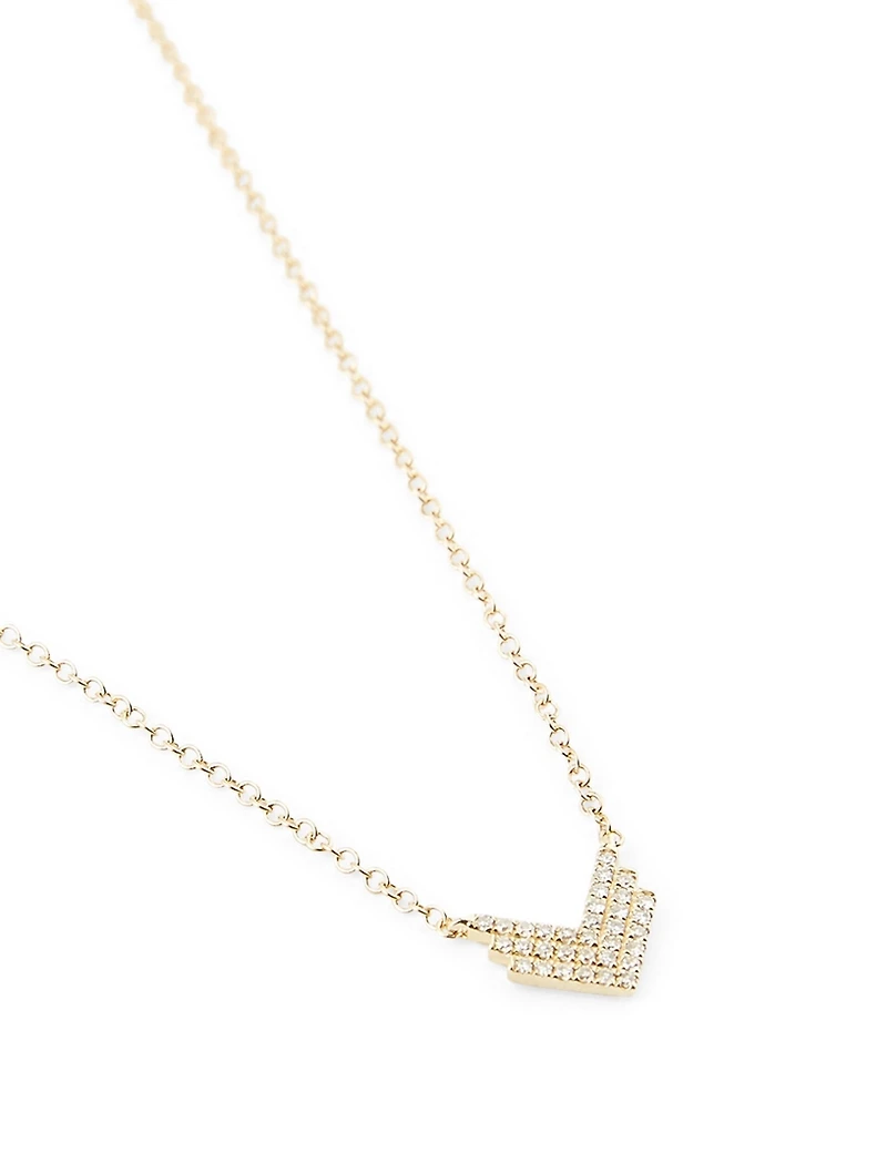 14K Gold Shield Necklace With Diamonds
