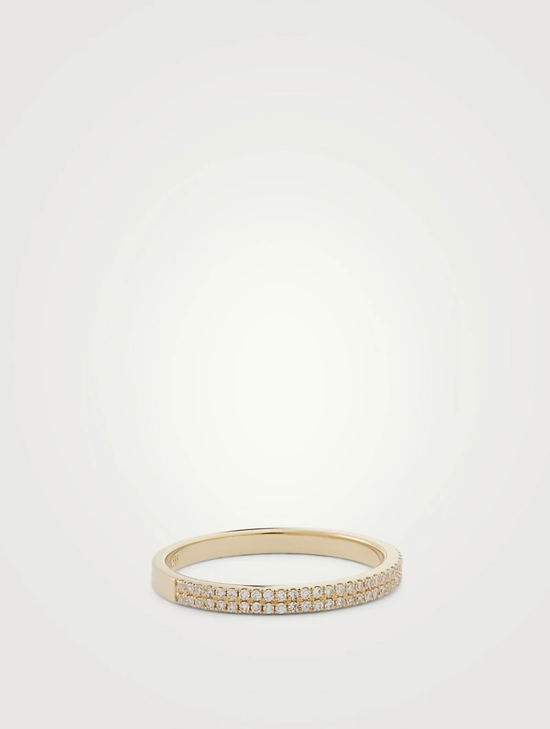 14K Gold Double Eternity Band Ring With Diamonds