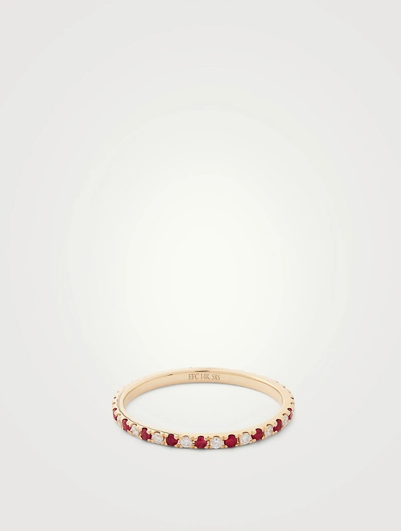 14K Gold Eternity Band Ring With Diamonds And Rubies