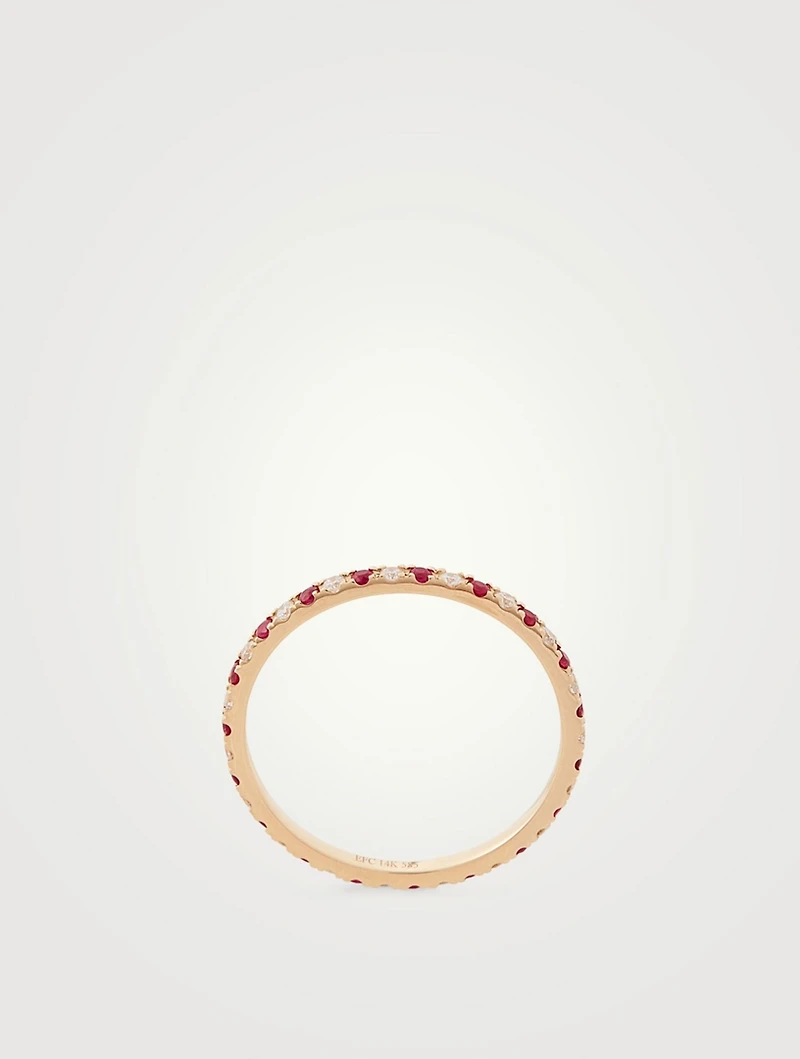 14K Gold Eternity Band Ring With Diamonds And Rubies