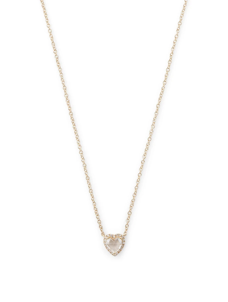 14K Gold White Topaz Heart Necklace With Diamonds