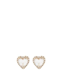14K Gold White Topaz Heart Stud Earrings With Diamonds