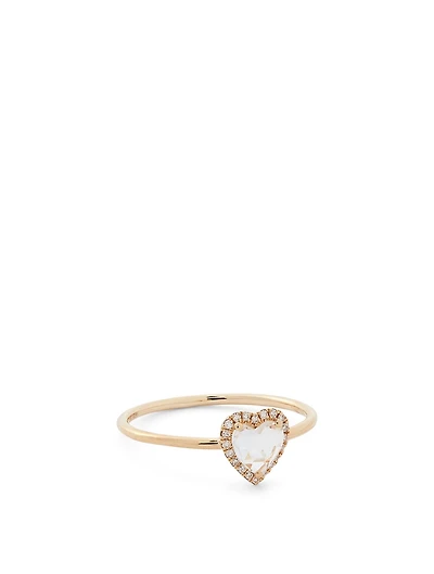 14K Gold White Topaz Heart Ring With Diamonds