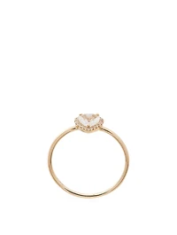 14K Gold White Topaz Heart Ring With Diamonds