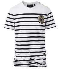 Cotton Distressed T-Shirt Stripe Print