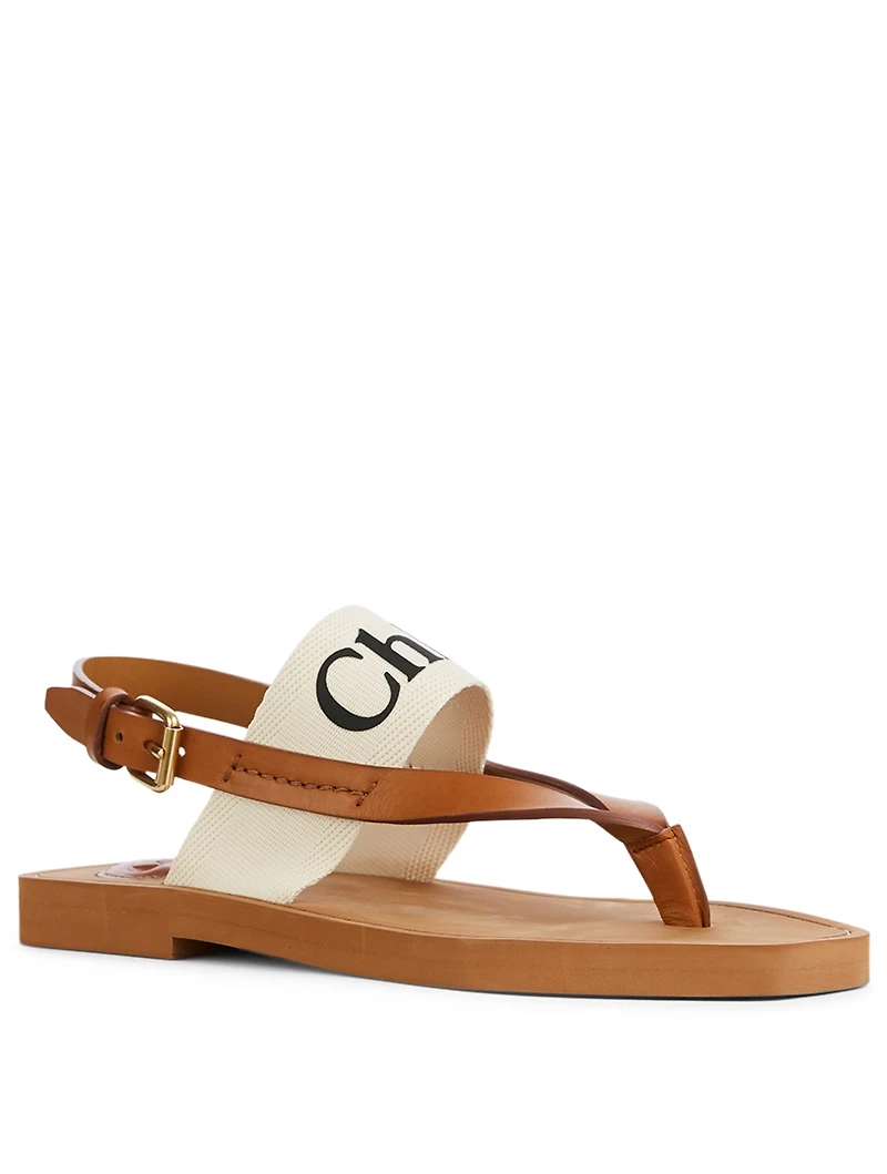 Woody Leather And Canvas Logo Thong Sandals