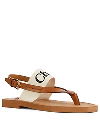 Woody Leather And Canvas Logo Thong Sandals