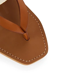 Woody Leather And Canvas Logo Thong Sandals