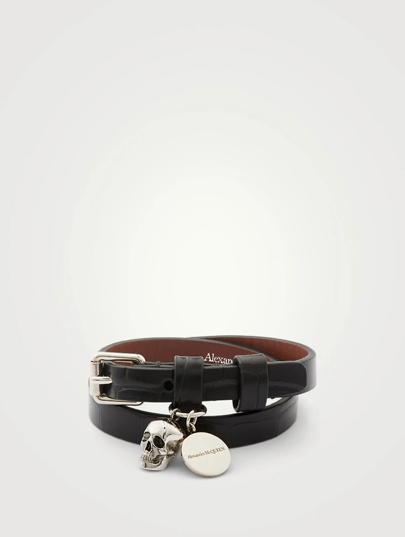 Double Wrap Croc-Embossed Leather Bracelet
