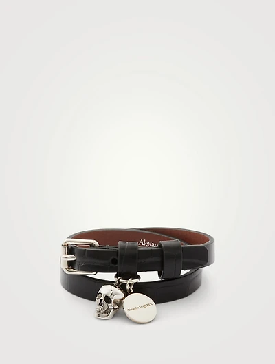 Double Wrap Croc-Embossed Leather Bracelet