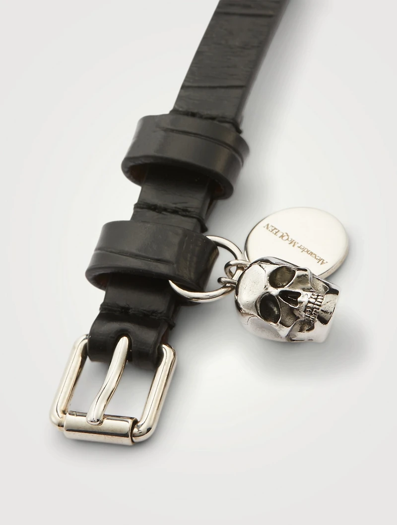 Double Wrap Croc-Embossed Leather Bracelet