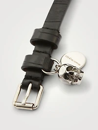 Double Wrap Croc-Embossed Leather Bracelet