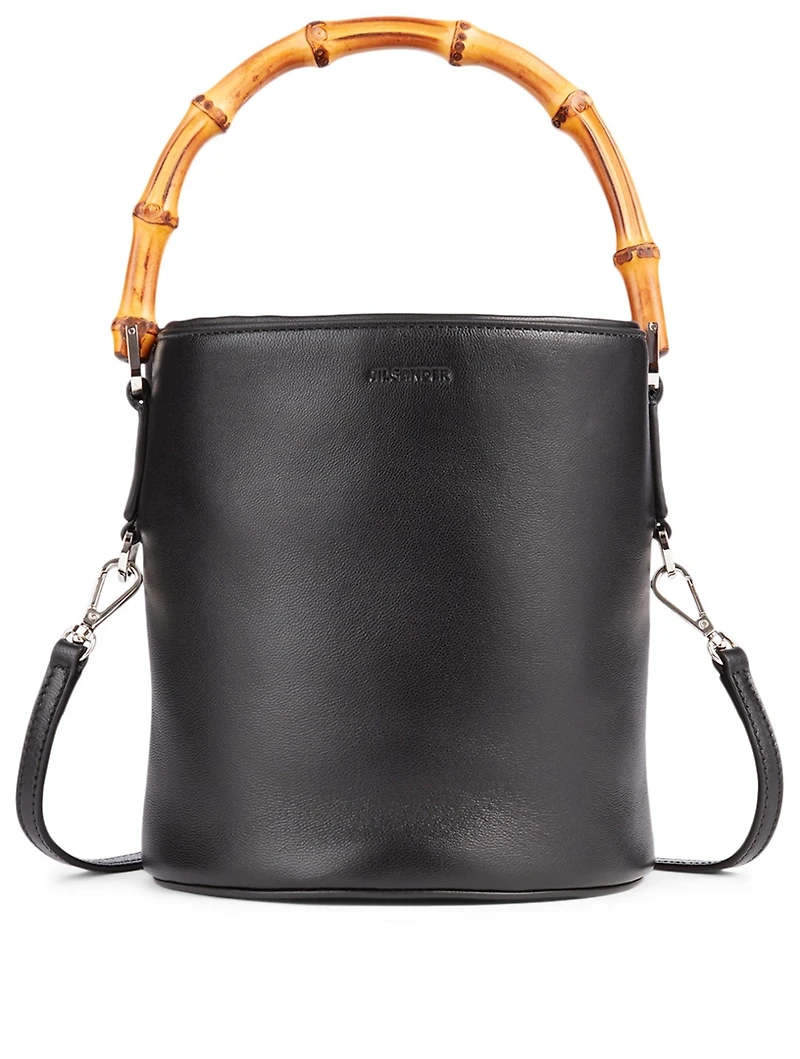 Small Bamboo Leather Bucket Bag