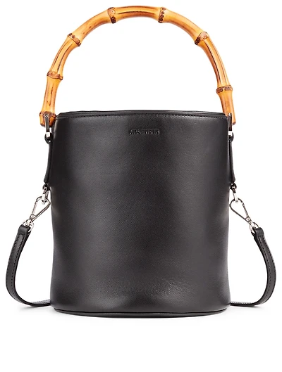 Small Bamboo Leather Bucket Bag