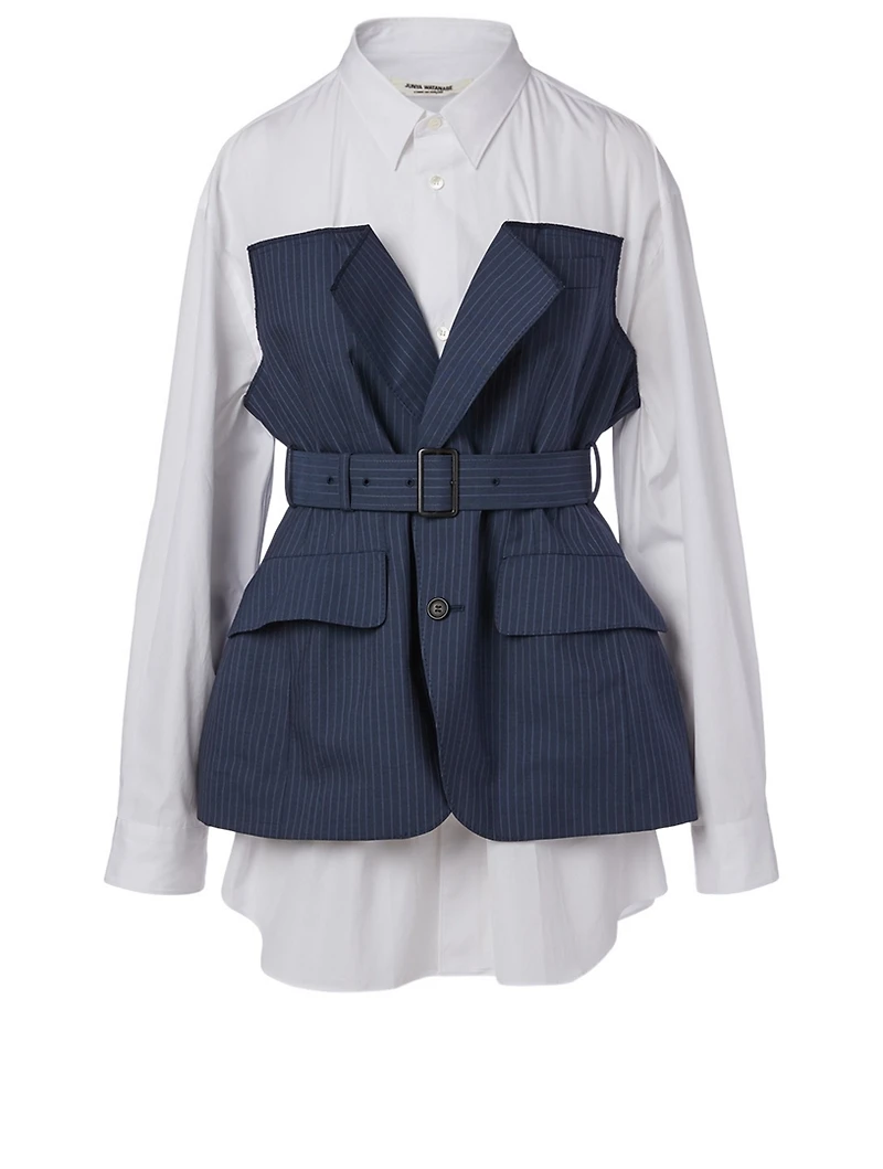 Cotton Shirt With Wool Blazer Overlay