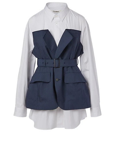 Cotton Shirt With Wool Blazer Overlay