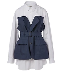 Cotton Shirt With Wool Blazer Overlay