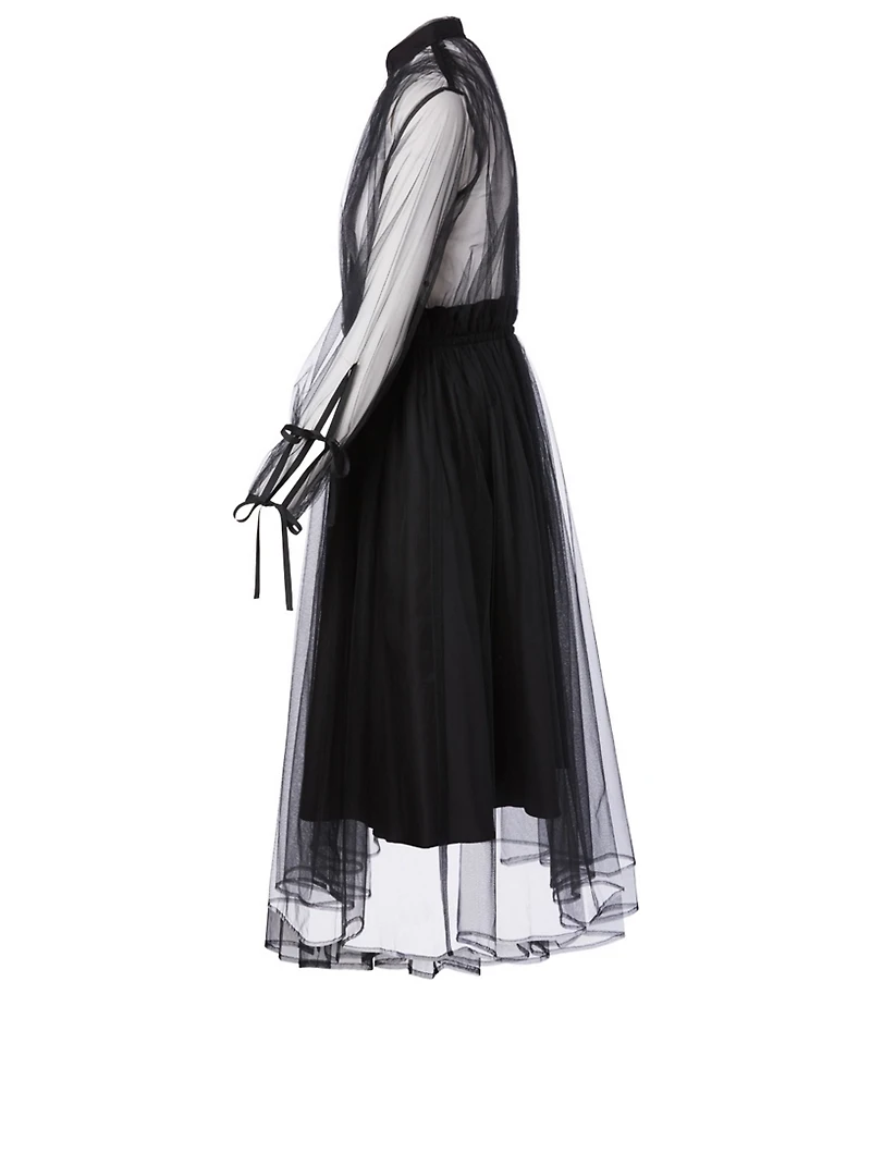 Tulle Long-Sleeve Dress