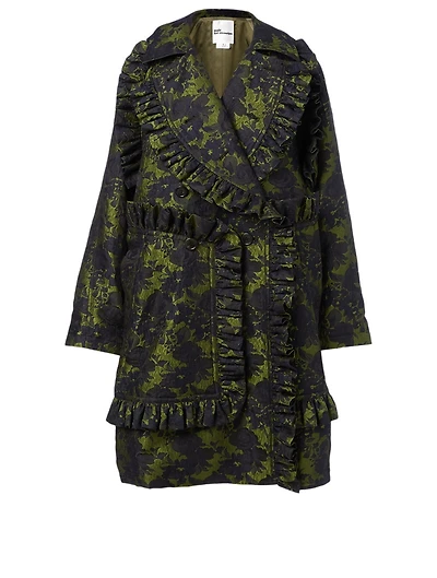 Jacquard Ruffle Coat Camo Floral Print