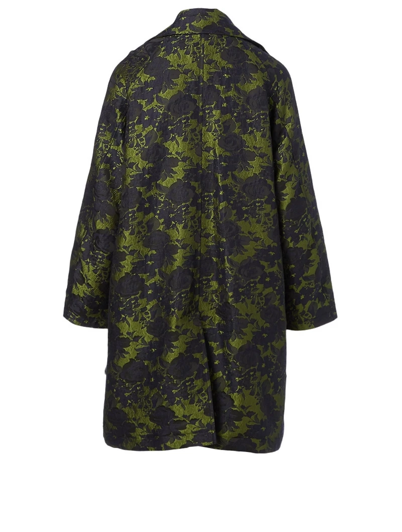 Jacquard Ruffle Coat Camo Floral Print
