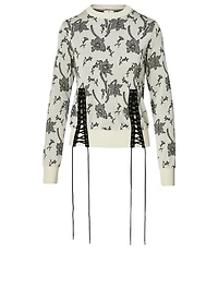 Silk Lace-Up Sweater Floral Print