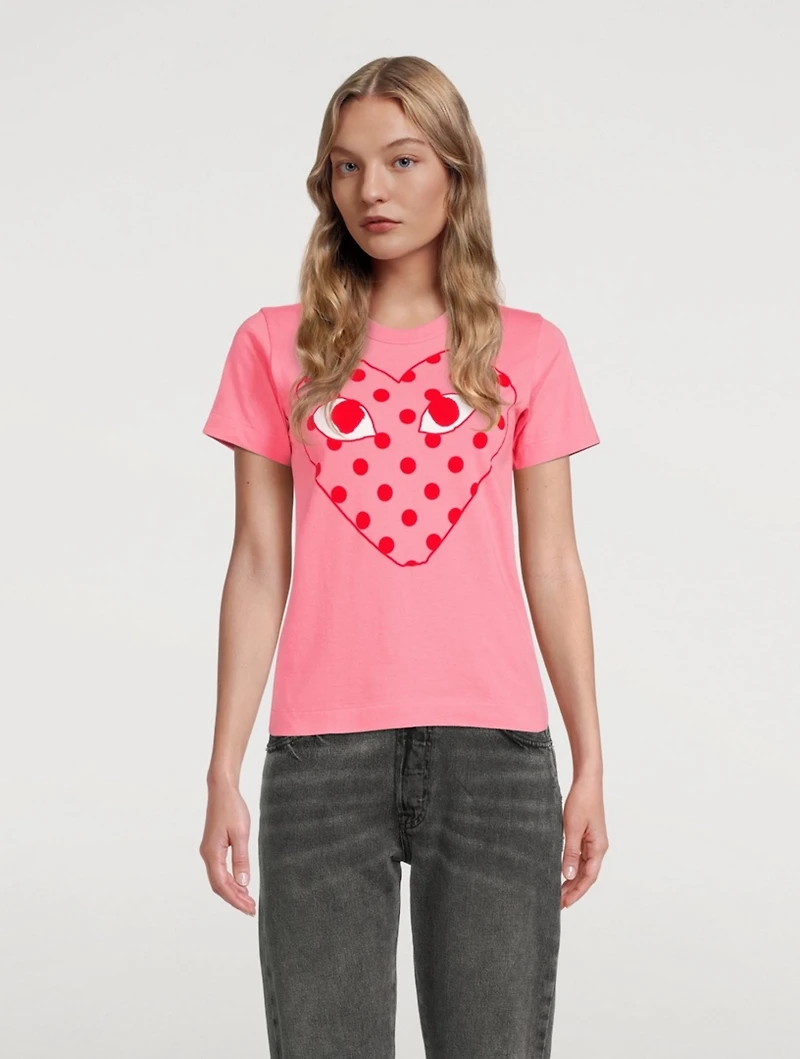 Cotton T-Shirt With Big Polka Dot Heart
