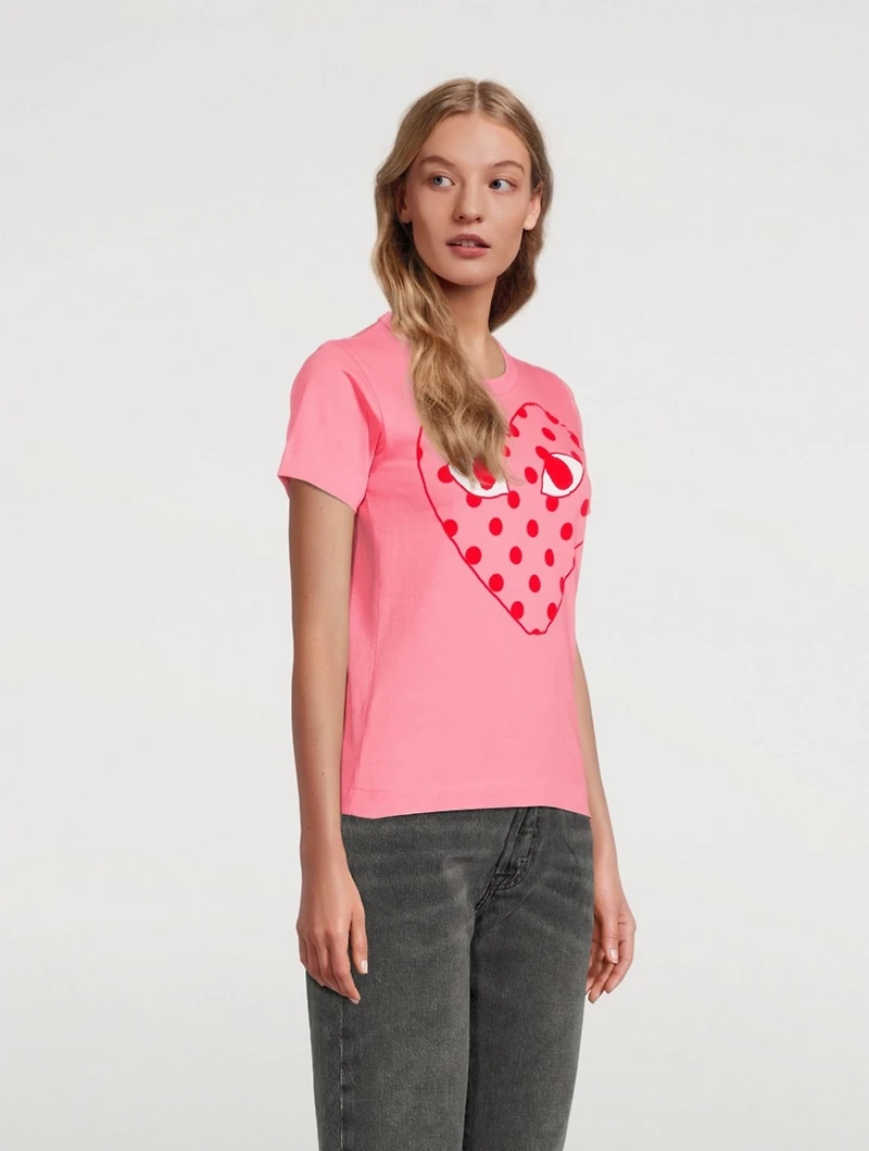 Cotton T-Shirt With Big Polka Dot Heart