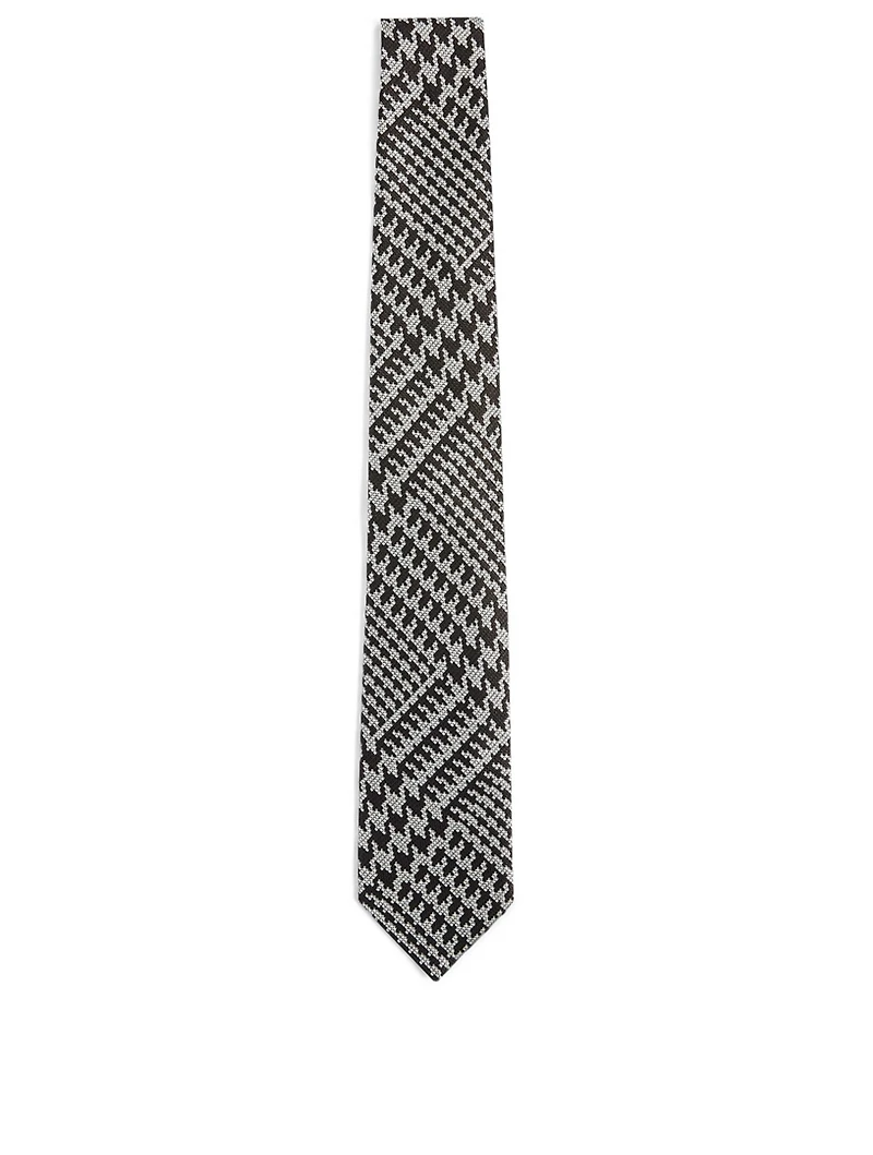 Silk Tie In Houndstooth Print