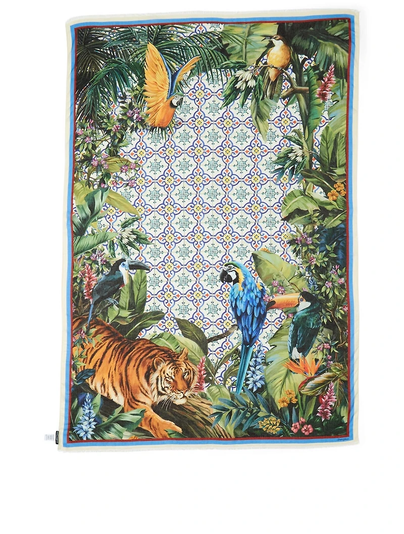 Modal And Cashmere Scarf In Jungle Maiolica Print