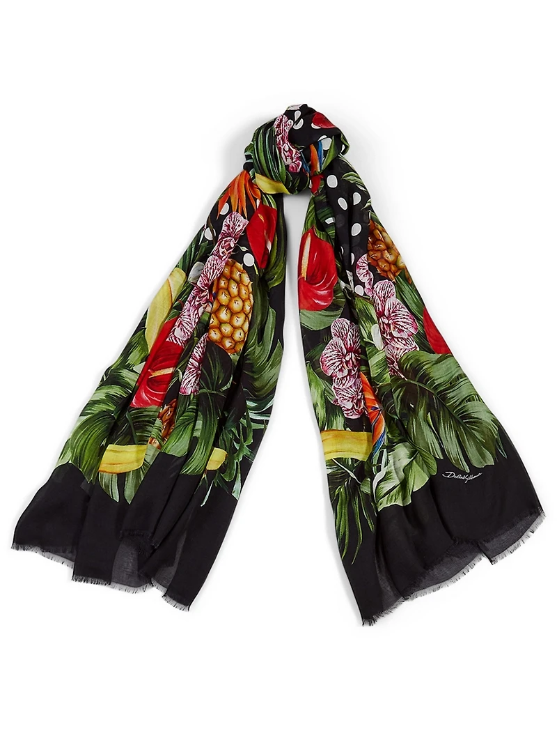 Modal And Cashmere Scarf In Polka Dot Fruit Print