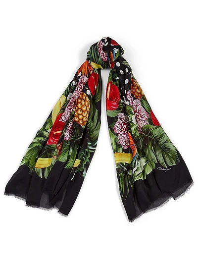 Modal And Cashmere Scarf In Polka Dot Fruit Print