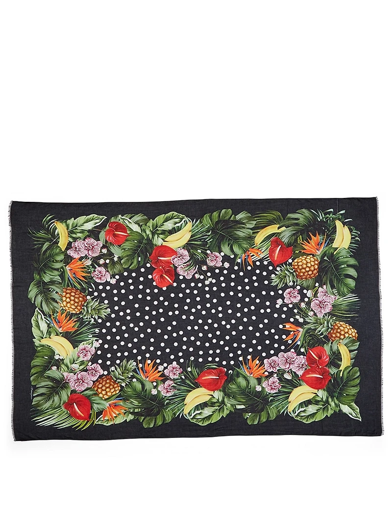 Modal And Cashmere Scarf In Polka Dot Fruit Print