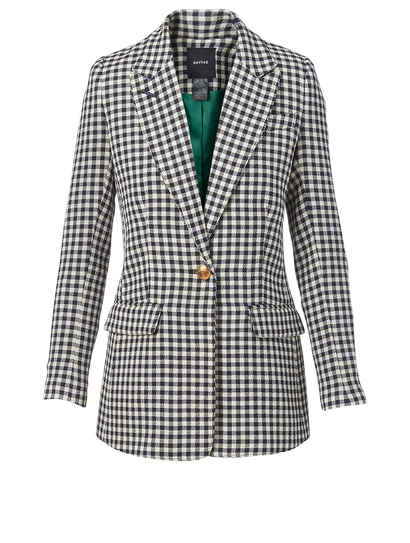Wool Tailored Blazer Check Print