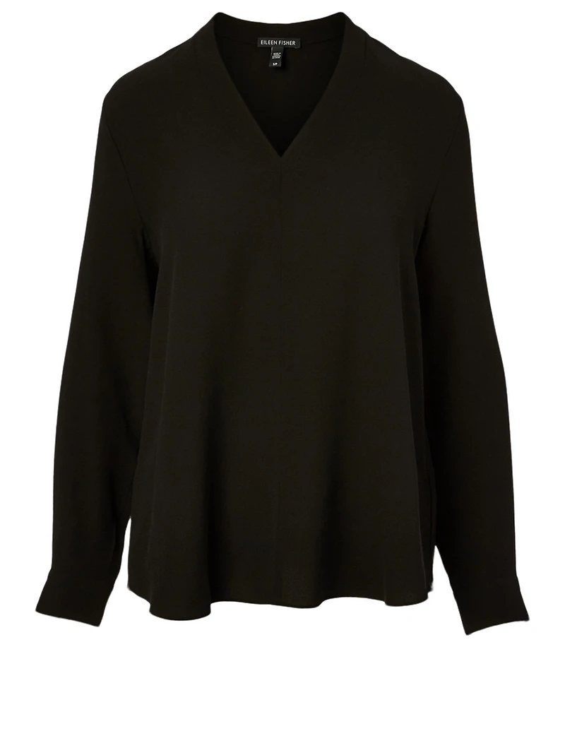 Silk Georgette Crepe V-Neck Top