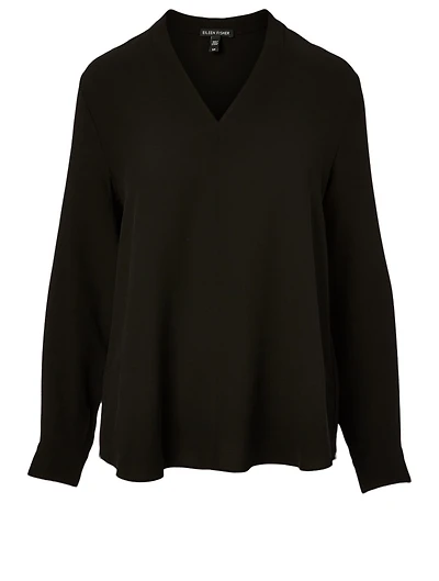 Silk Georgette Crepe V-Neck Top