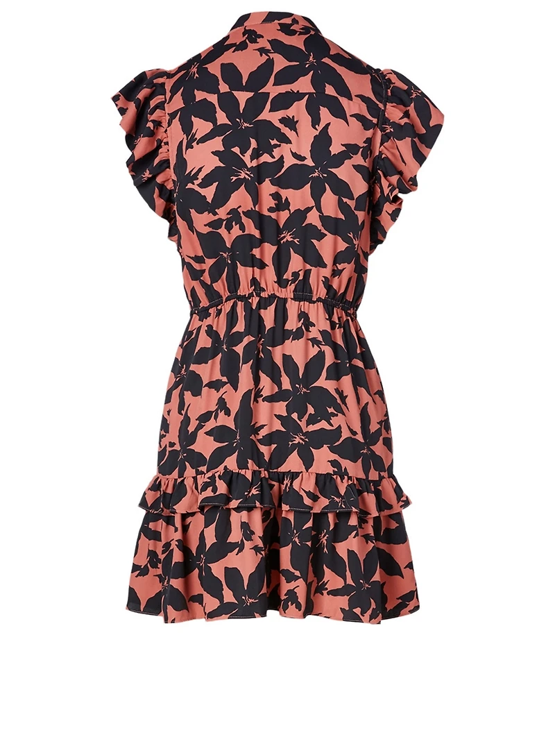 Krystina D Crepe Ruffle Mini Dress Floral Print