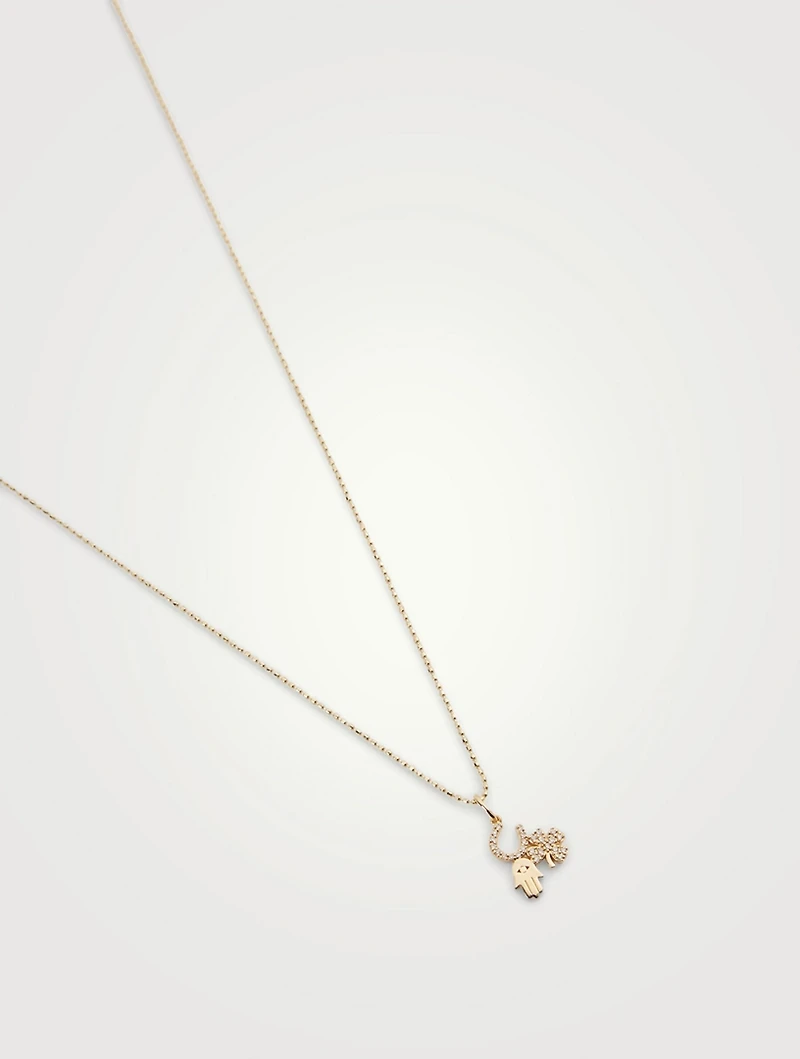 14K Gold Luck And Protection Necklace With Diamonds