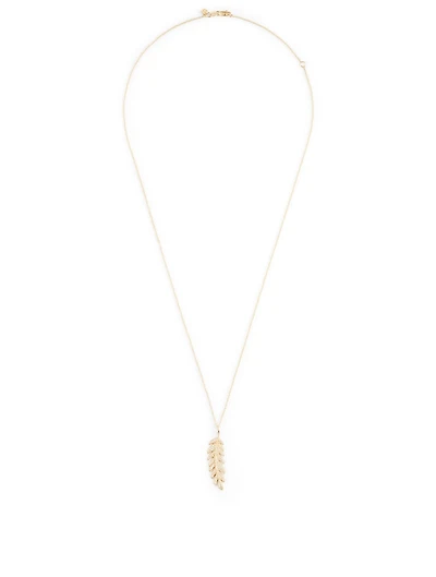Large 14K Gold Feather Necklace With Diamonds