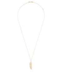 Large 14K Gold Feather Necklace With Diamonds