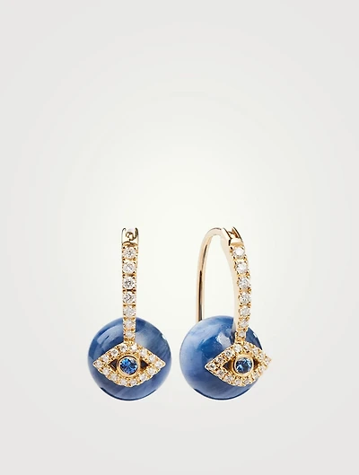 14K Gold Kyanite Evil Eye Earrings With Diamonds And Sapphires