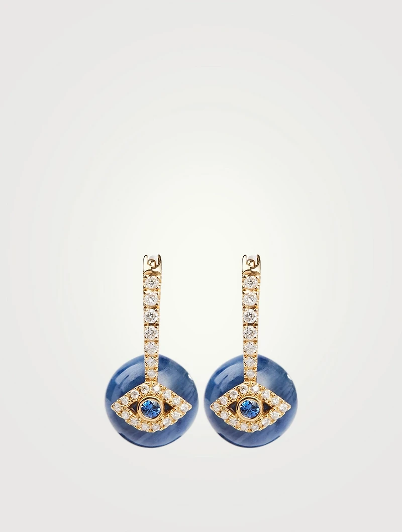 14K Gold Kyanite Evil Eye Earrings With Diamonds And Sapphires