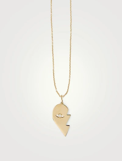 14K Gold Mizpah Two-Part Left Evil Eye Heart Necklace With Diamonds