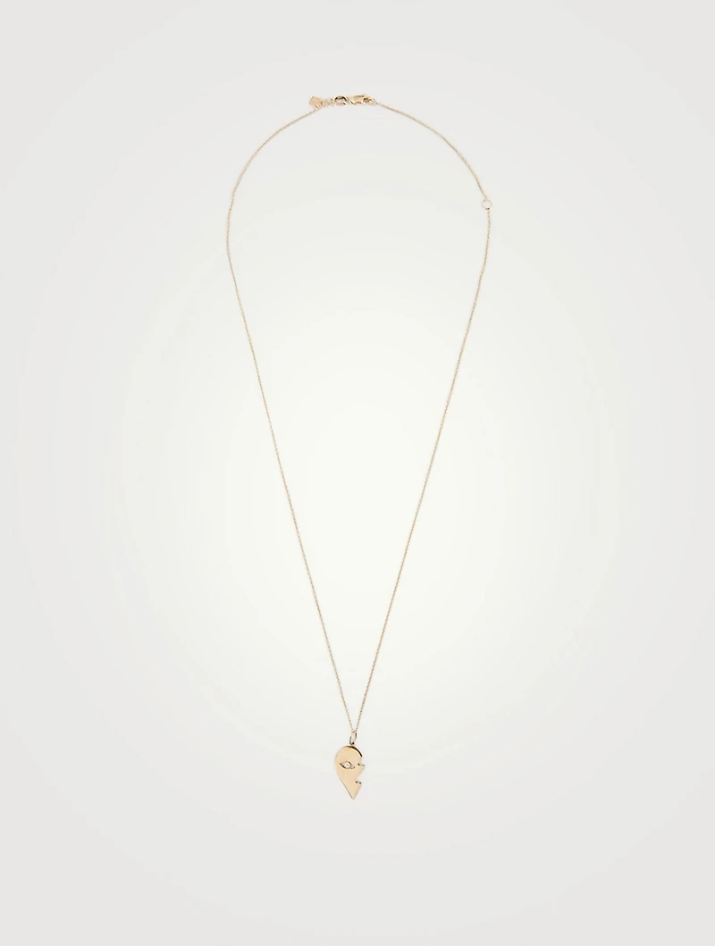 14K Gold Mizpah Two-Part Left Evil Eye Heart Necklace With Diamonds